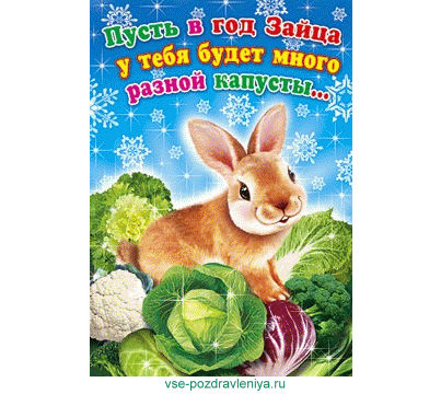 Новогодняя открытка, с поздравлением на новый 2011 год зайца!