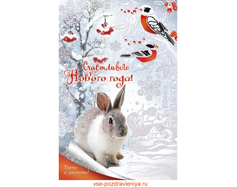 Новогодняя открытка, с поздравлением на новый 2011 год кролика!
